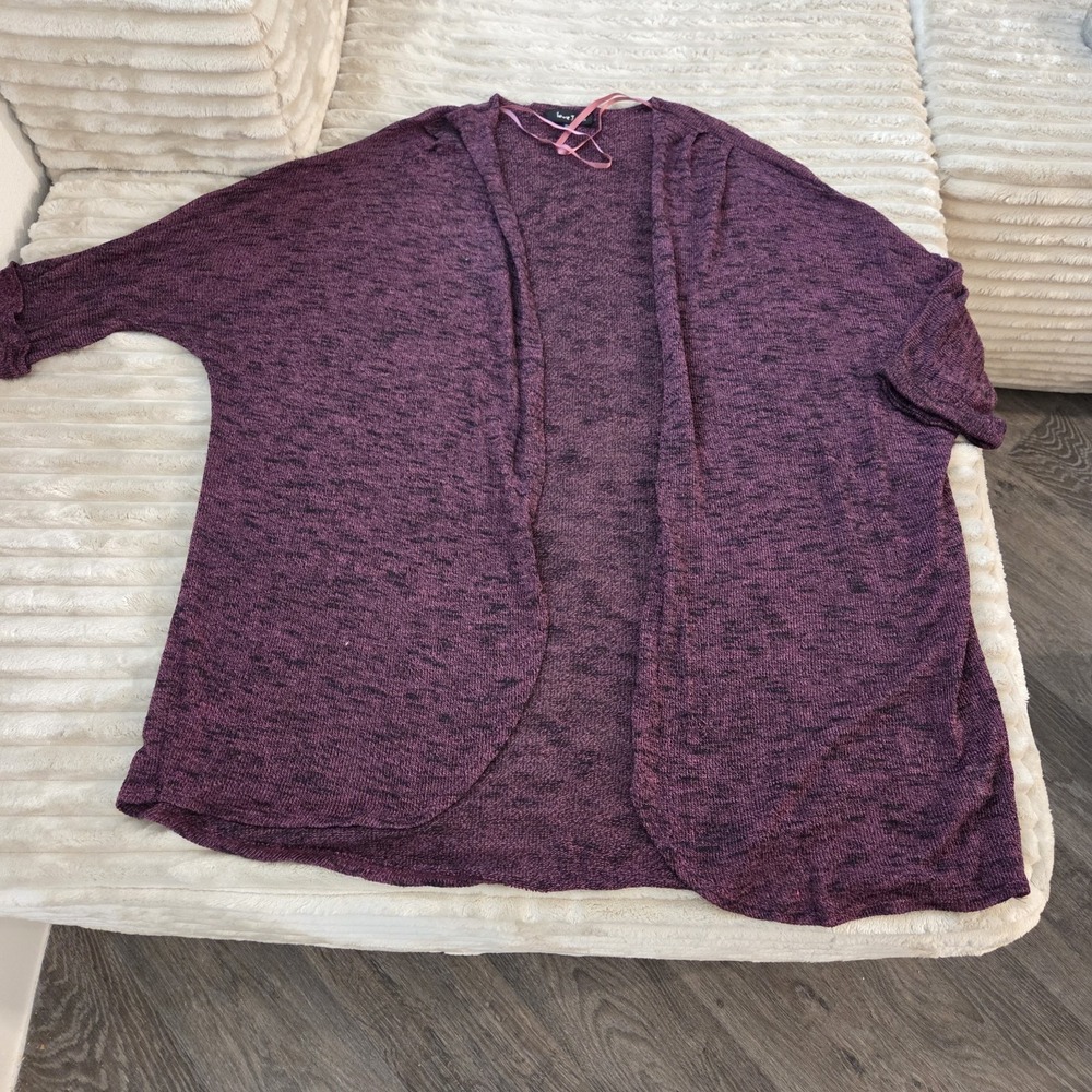 Love J Knit Cardigan 2X Plus Burgundy Purple Heather Open Front Sweater XXL
